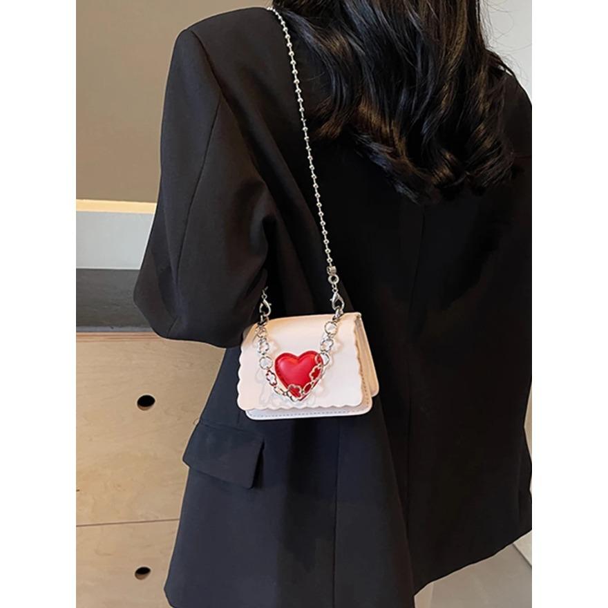 Delicate Mini Flap Square Bag  New Versatile Chain Crossbody Bag Chic Heart Design Lady Lipstick Coin Purse