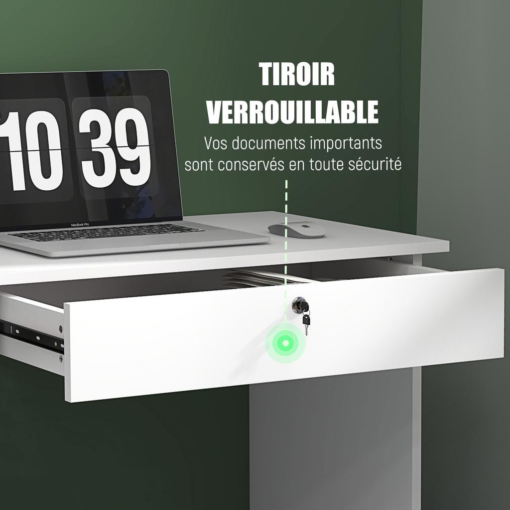 Modern Desk, 5 Drawers, 1 Open Compartment, Lockable, 110 x 50 x 76 cm, White