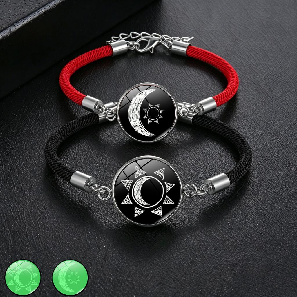 1Pc Glow In Dark Sun Moon Lover Couple Bracelet, Handmade Beaded Braided Unisex