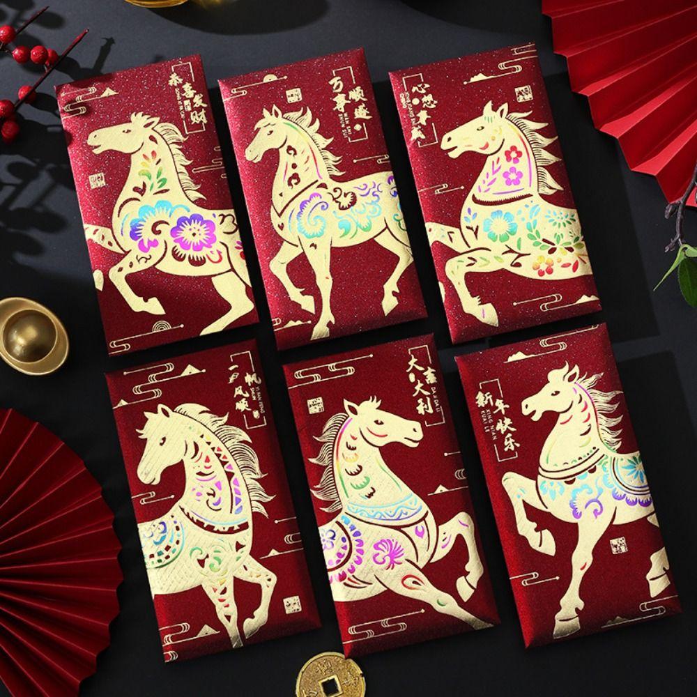 6Pcs Gold Foil Design New Year Red Packets Lucky 2026 Luck Money Bag Red Envelopes  Spring Festival