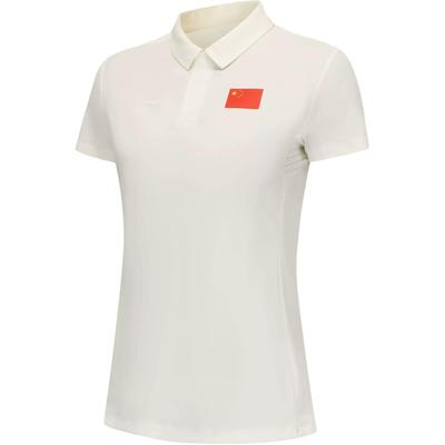 Li Ning Glory Series Comfortable Casual Simple Versatile Pullover Short Sleeve Polo Shirt Women Tops Champagne-White APLV440-2