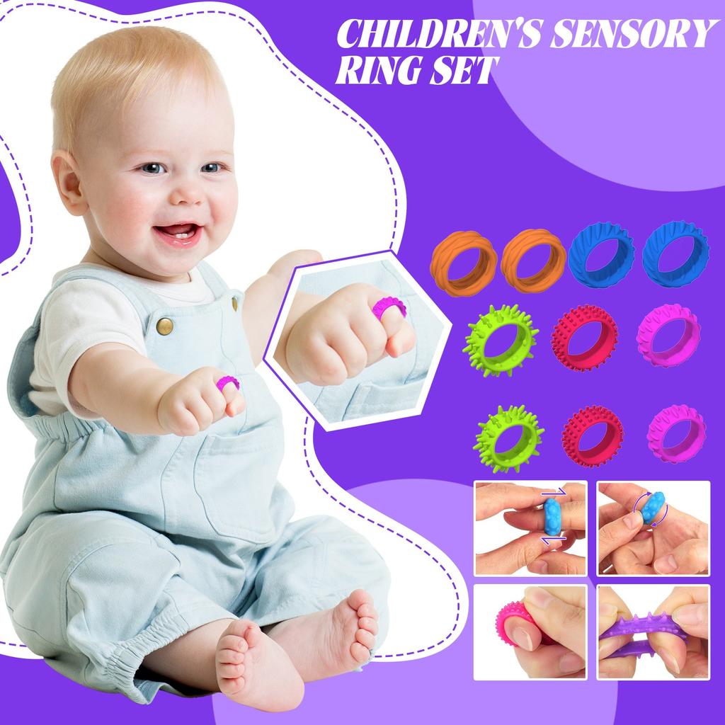 Children's Sensory Rings Children's Silicone Fingertip Rings Relief Sedation Ring Stress Relief Educational Toys (12pcs)