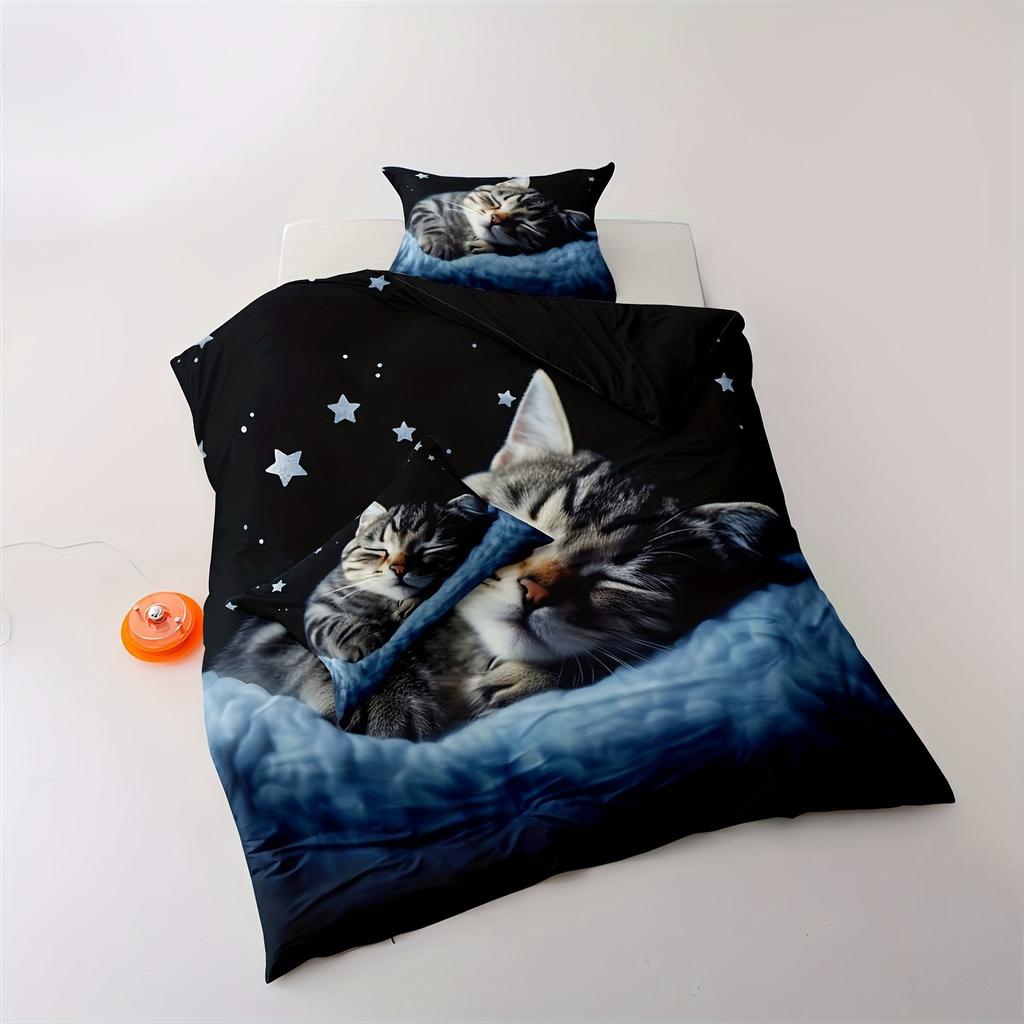 Cat Series Cute Animal 3D Digital Printing Quilt Cover Three-Piece Bedding