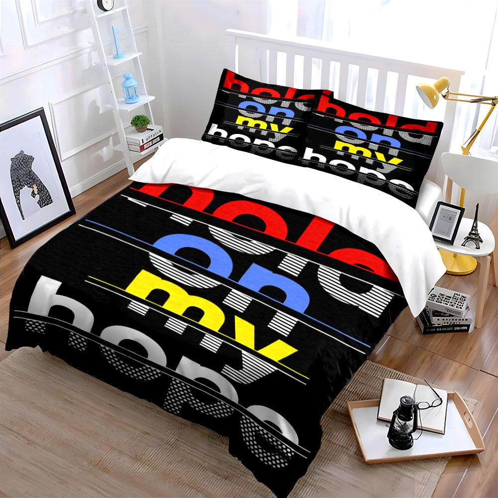 Bold colorful text pattern. Bedding sets Duvet cover sets Duvet covers Pillowcases(1 * Duvet Cover 2 * Pillowcases without duvet insert)