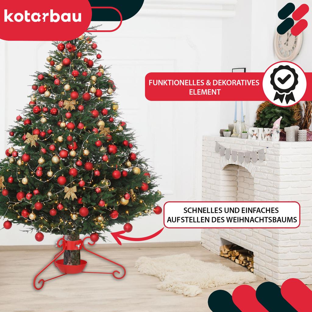 KOTARBAU® Metal Christmas Tree Stand with Water Container, Wrapped, Decorative, Red, 52 x 23 cm