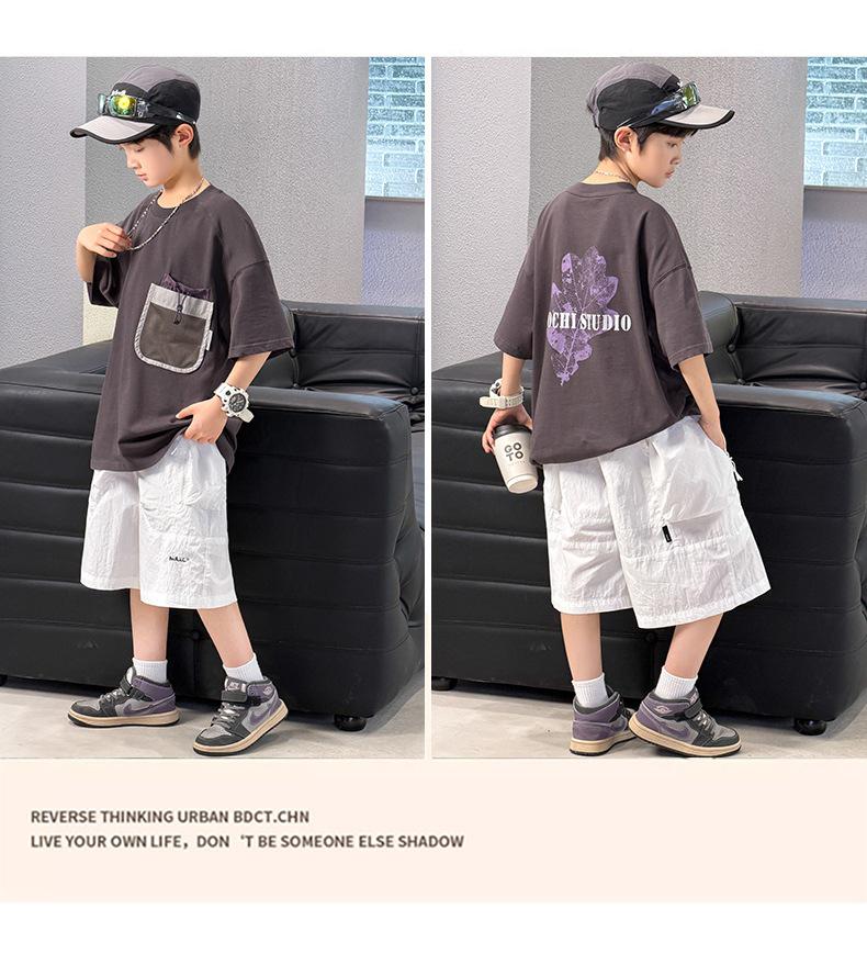 Boys' Korean Style Short-Sleeve Hip Hop T-shirt - Trendy Summer Round Neck for Medium and Large Children
