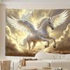 Pegasus Horse Tapestry, White Winged Steed Galloping over Ocean Waves, Mythical Fantasy Wall Hanging for Bedroom Living Room