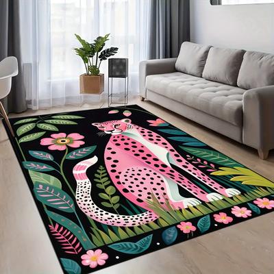 Cute Pink Animal Pattern Large Floor Mat, Bedroom Bedside Non-Slip Rug, Easy To Clean Machine Washable Indoor and Outdoor Carpet
