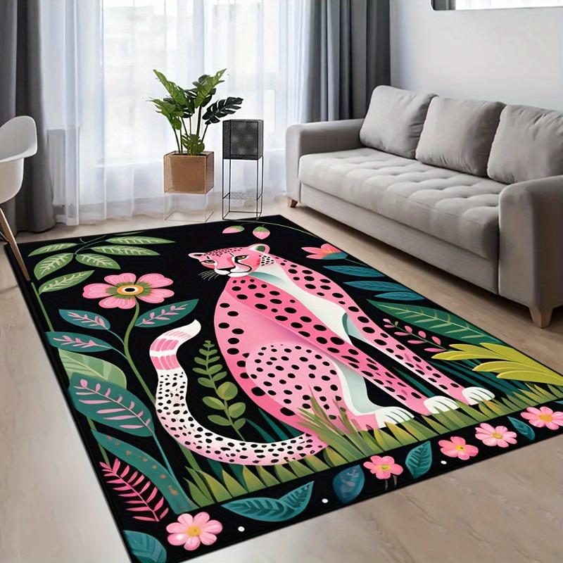 Niedliche rosa Tiermuster große Bodenmatte, Schlafzimmer Bettseite rutschfester Teppich, leicht zu reinigen maschinenwaschbar Innen- und Außenteppich