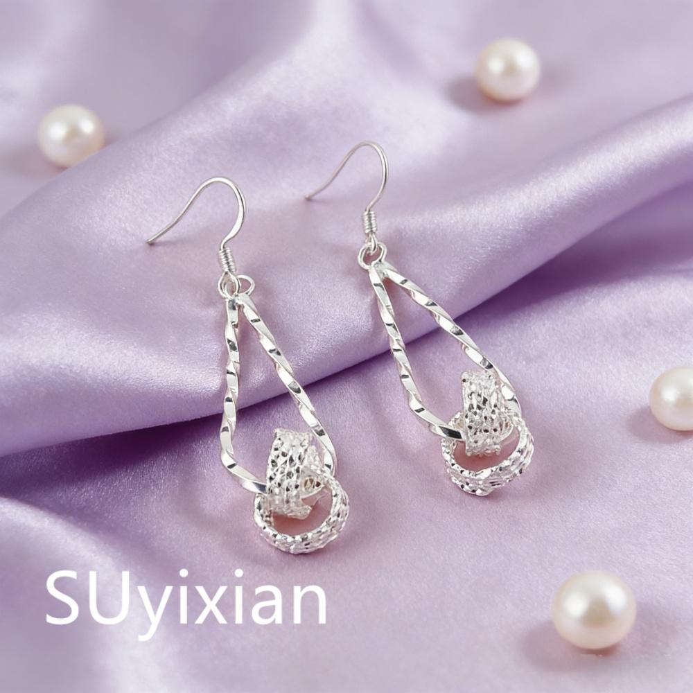 925 Sterling Silver Stylish Delicate Water Drop Twist Hanging Tennis Earrings Birthday Party Anniversary Gift серебряный