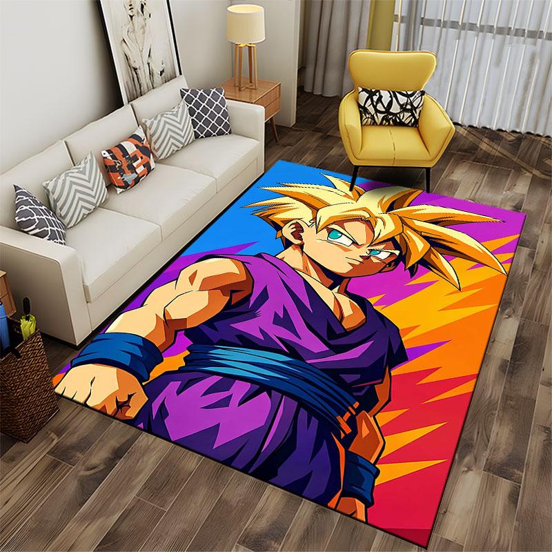 Anime Warrior on Vibrant Carpet suitable as a non-slip mat for the living room or bedroom sofa