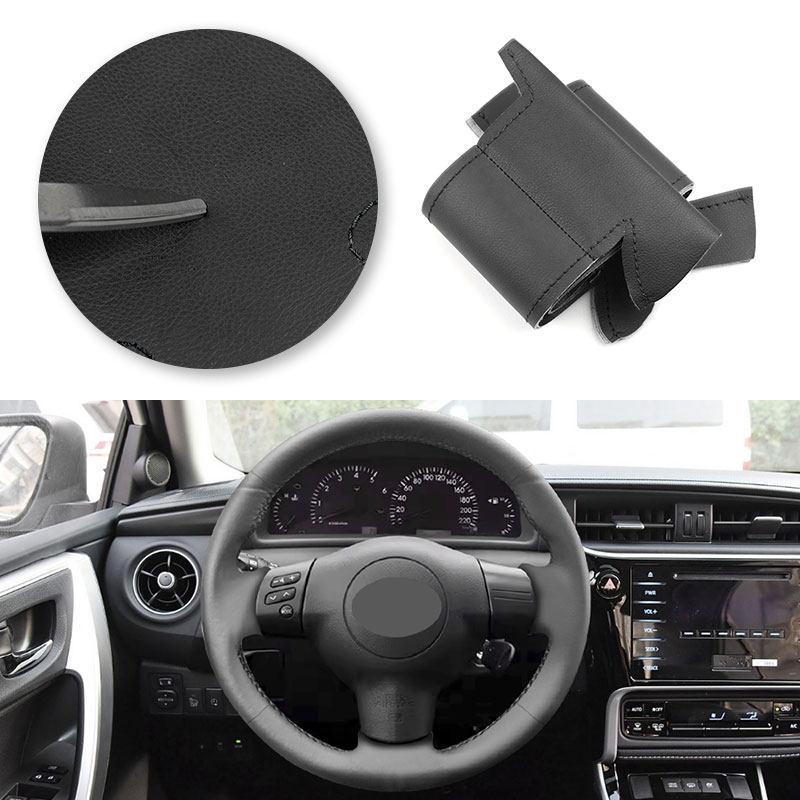 Car Steering Wheel Cover Trim Black Hand-stitched Microfiber Leather for Toyota Corolla 03-06 Caldina RAV4  Scion tC xA xB