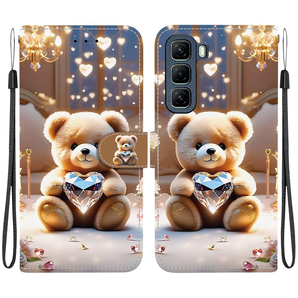 Handmade PU Leather Flip Case for Infinix Hot 50 / 5G (X6720) Anti-Slip Shockproof Cover with Wrist Strap & Heart/Rose Cat Designs