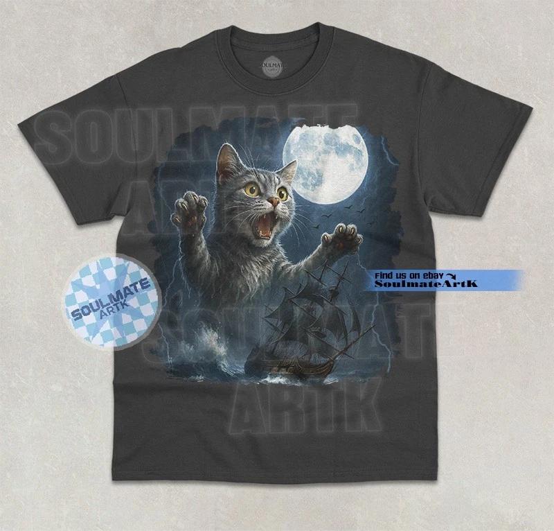 Monster Cat T-Shirt Funny Cute Catzilla Meme Joke Hilarious Cat Lover Shirt 2XL
