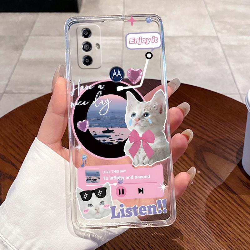 Jelly Casing For Motorola Moto G Play 4G 2023 Fundas Clear Silicone Soft TPU Back Cover Cute Cat Rabbit Heart Protective Case