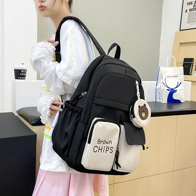 Ensemble de sac à dos en trois pièces, sac d'école à blocs de couleurs, sac à dos de grande capacité pour femme, sac à lettres avec sac à stylos