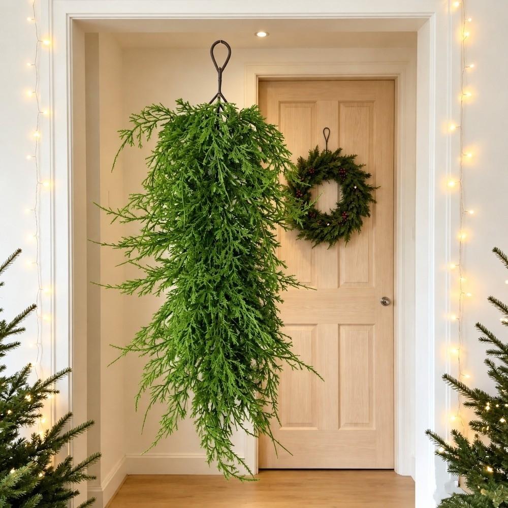 With Red Berries & Pine Cones Christmas Teardrop Door Swag DIY Hanging Door Greenery  Front Door