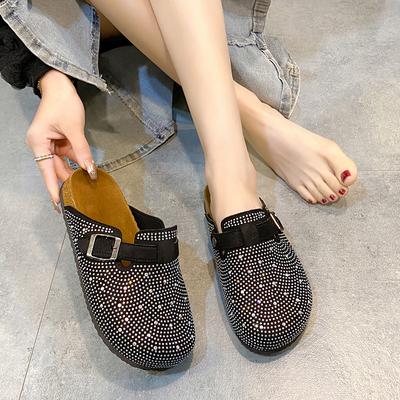 Large Size Bag Head Slippers Women's New Thick-soled Casual Belt Buckle Muller Shoes Rhinestone Lazy Slippers