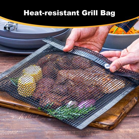 Grill Mesh Bag Non-stick Reusable Outdoor Grill Bag Heat-Resistant BBQ Grilling Accessories for Vegetables Meats Gas Charcoal Smokers Electric Grills