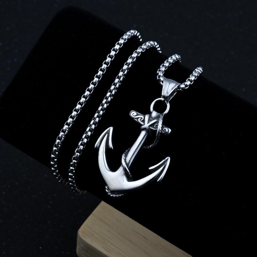 New Vintage Titanium Steel Necklace Wrapping Ship Anchor Rock Nightclub Trendy Men's Accessories