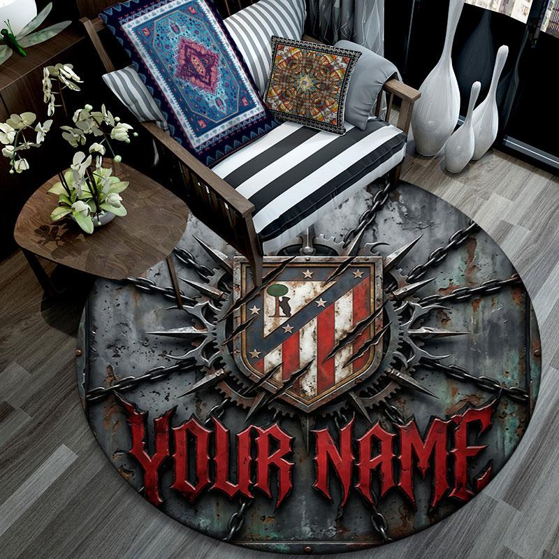 Custom Name,Atletico Grit round rug,Rugfor Living Room Bedroom Playroom ,Non-slip Floor Mat,Holiday and Birthday Gifts.chl