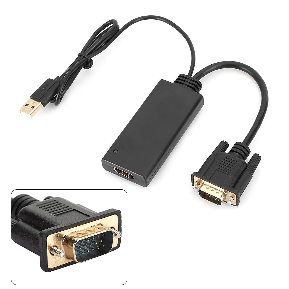 ABS Black VGA to HDMI Converter USB with Audio Switcher Adapter for Computer PC Laptop DVDBlack
