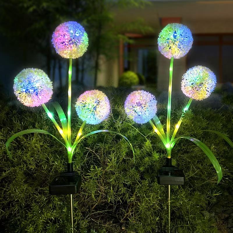 Outdoor Solar Dandelion Lights Garden Decoration for Yard Lawn Wedding Christmas 3 Onion Head Flowers