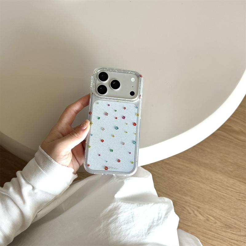 Kawaii Colorful Tiny Floral Glitter Clear Phone Case For iPhone 14 15 16 17 Pro Max INS Cute Large Window Shockproof Cover