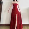 instunning European and American style temperament senior royal sister long dress banquet dress tube top mesh splicing pendulum dress