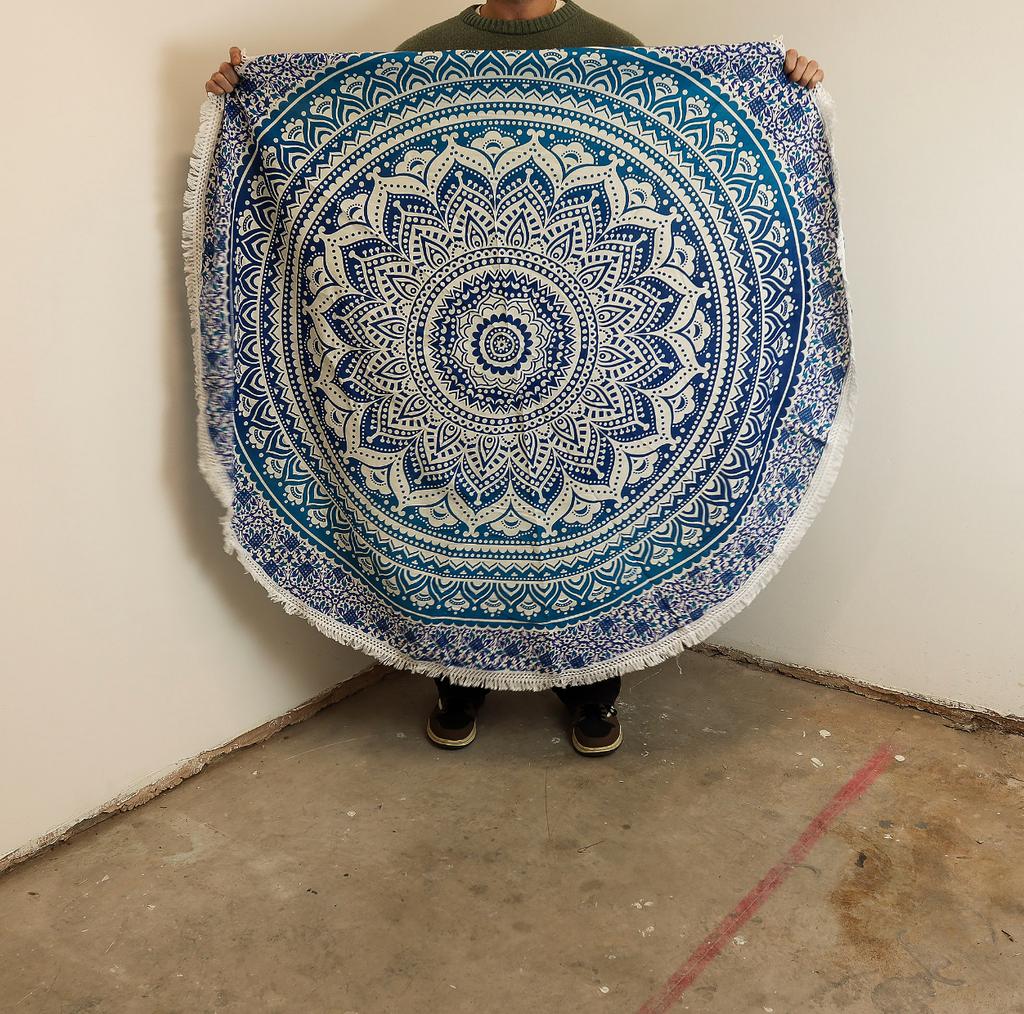 Small Mandala Roundie Cotton Art (130cm) – Classic Blue