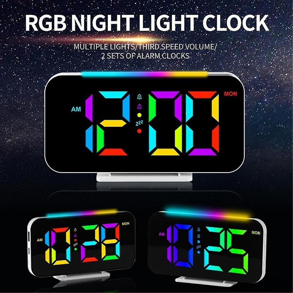 LED digital clock RGB display alarm clock with atmosphere light night light electronic LED time disp