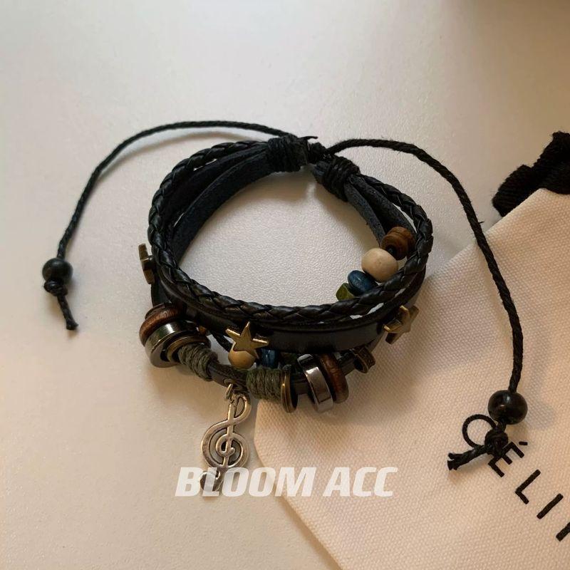 

Уличный стиль ретро этнический многослойный браслет из бисера из натуральной кожи сексуальный музыкальный символ пятиконечная звезда плетеный ручной ремешок Black music symbol hand rope