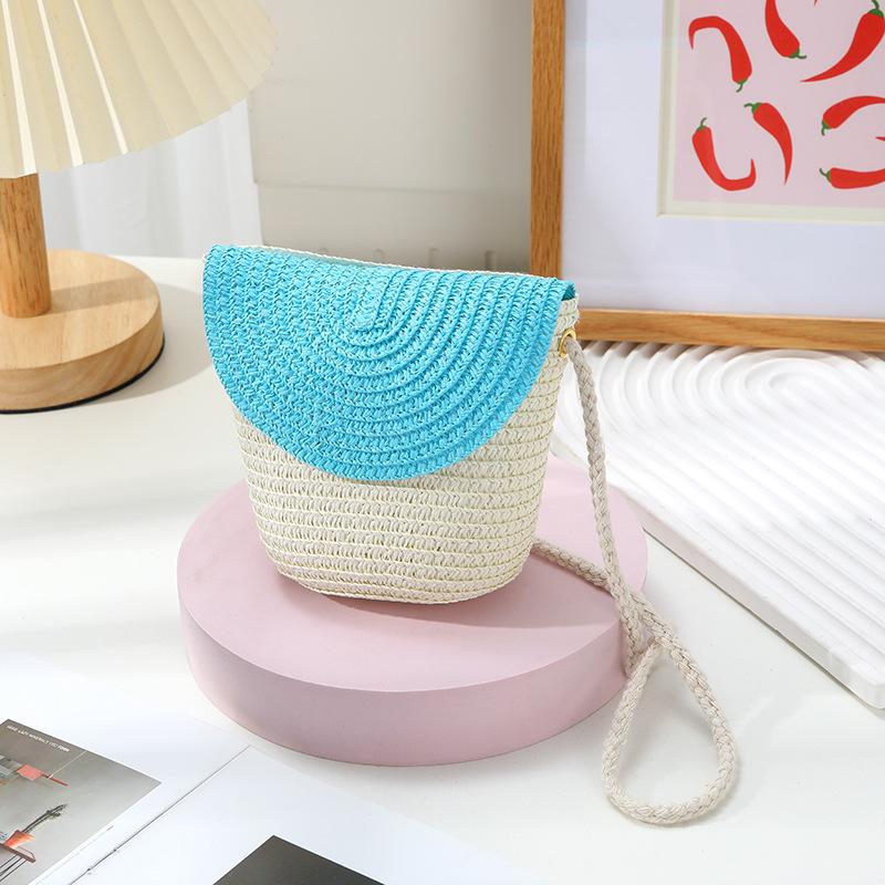 Cute Grass Woven Children's Handbag Handmade Rattan Little Girl Crossbody Fashi Cute Wallet Summer Beach Shoulder Bags