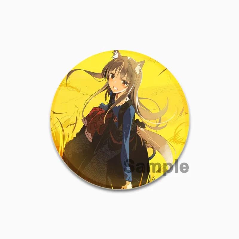 32/44/58mm 58mm Kurafuto Rorensu Horo Badge Cute Anime Wolf Brooches Handmade Platic Lapel Pin for Clothes Hat Backpack Jewelry Accessories