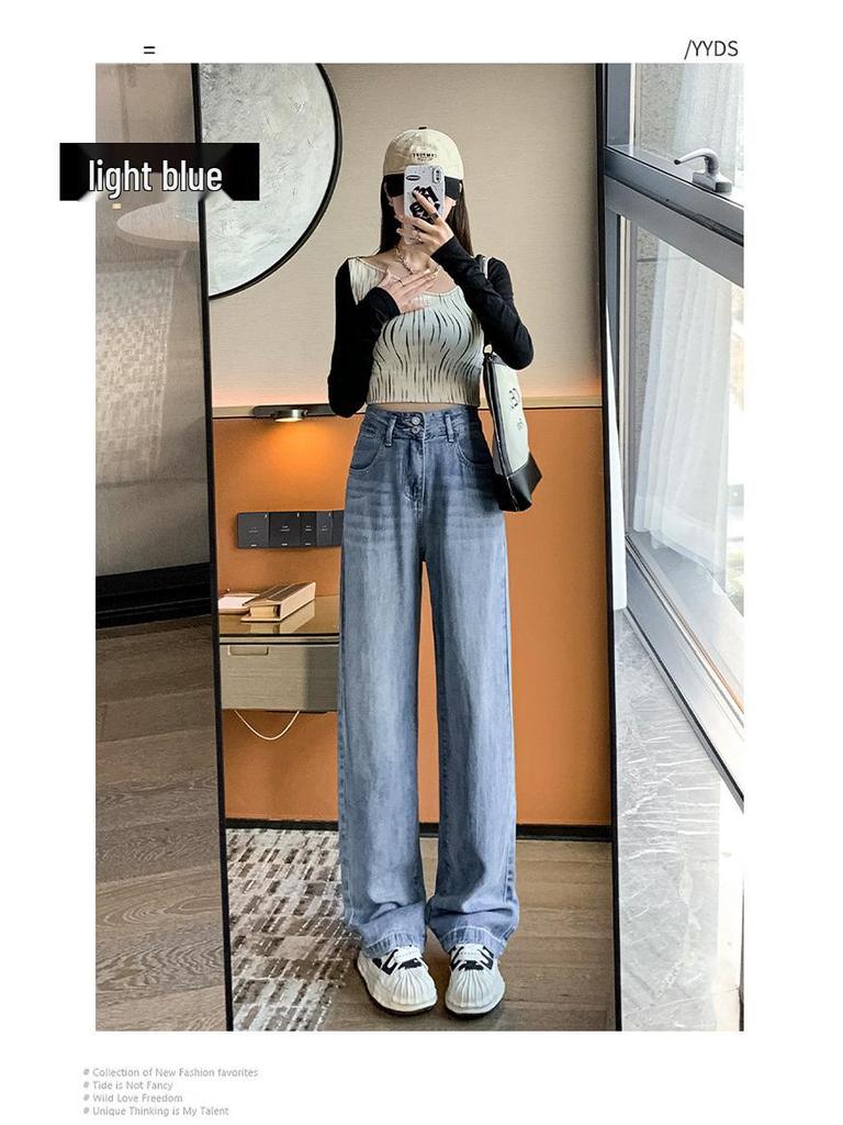 Tencel Soft Denim High Waist Nostalgic Blue Wide Leg Women's Jeans, Summer 2025