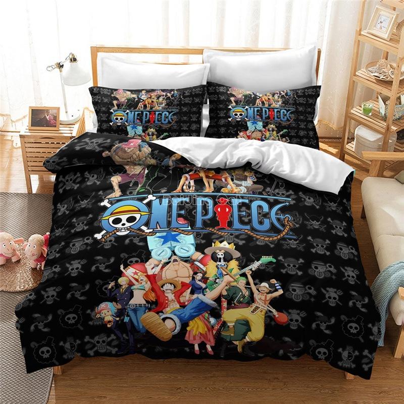 Anime O-Ones Pieces Beding Set Japanese Lufys Soft Duvet Cover Pilowcase for Children Young Boys Gift Single Quen King-Sized Dimensionsd Dimensions