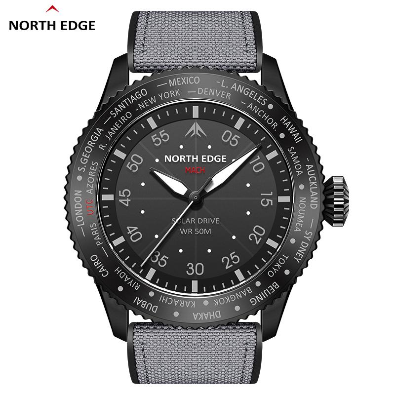 NORTH EDGE MACH Solar Power Quartz Watch Men Waterproof 50M Men's Pilot Sports Swimming Wristwatches Luminous 180+ Days Standby