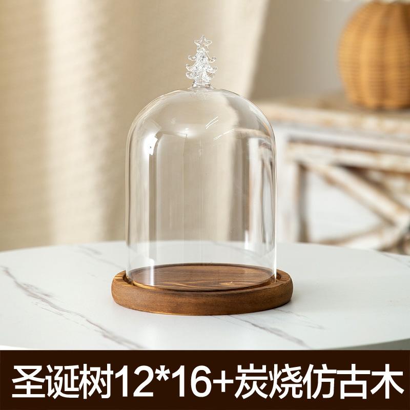 Aromatherapie Kerzenhalter Ornamente Staubdichte Glasabdeckung Holzsockel Aromatherapie Kerzenabdeckung Displaybox Heimdekoration