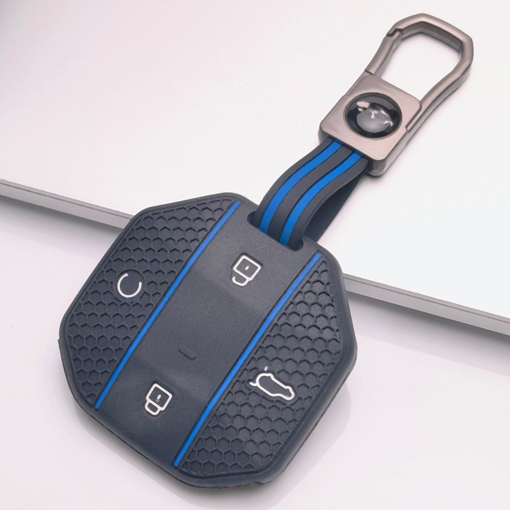 Силиконовый чехол для ключа зажигания Chery JETOUR Freedom Traveler Tiggo 7 Pro Arrizo 8 OMODA с брелоком, сотовая текстура, гоночная полоса, защита брелока чёрный