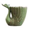 Vintage Green Swan Ceramic Flower Pot with Tray - Breathable Pottery for Orchids and Succulents
