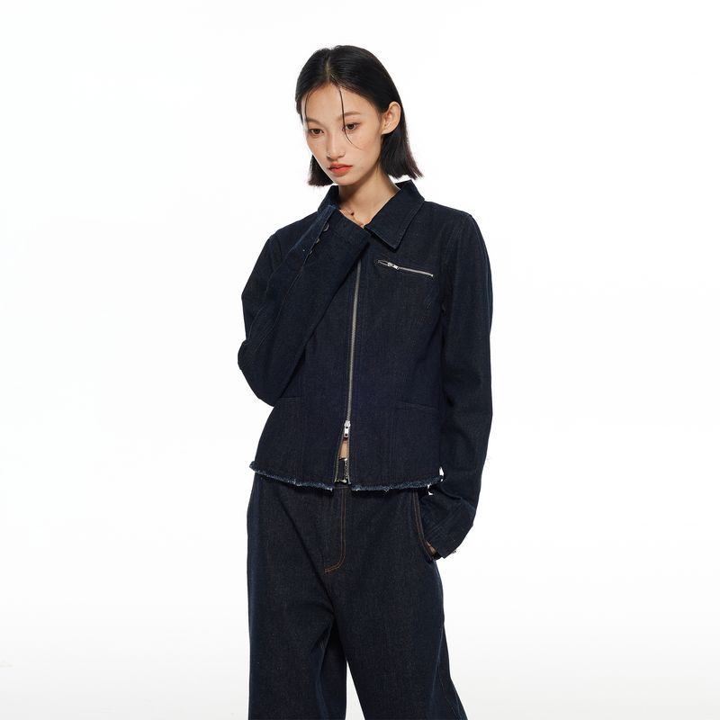 

Thelight Изношенная Повседневная Джинсовая Верхняя Одежда на Двойной Молнии Dark Blue L