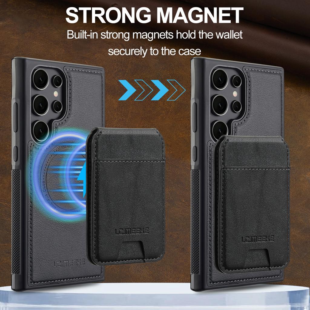 For Samsung Galaxy S23 Ultra Magnetic Case Detachable Card Holder Leather+TPU Mobile Cover