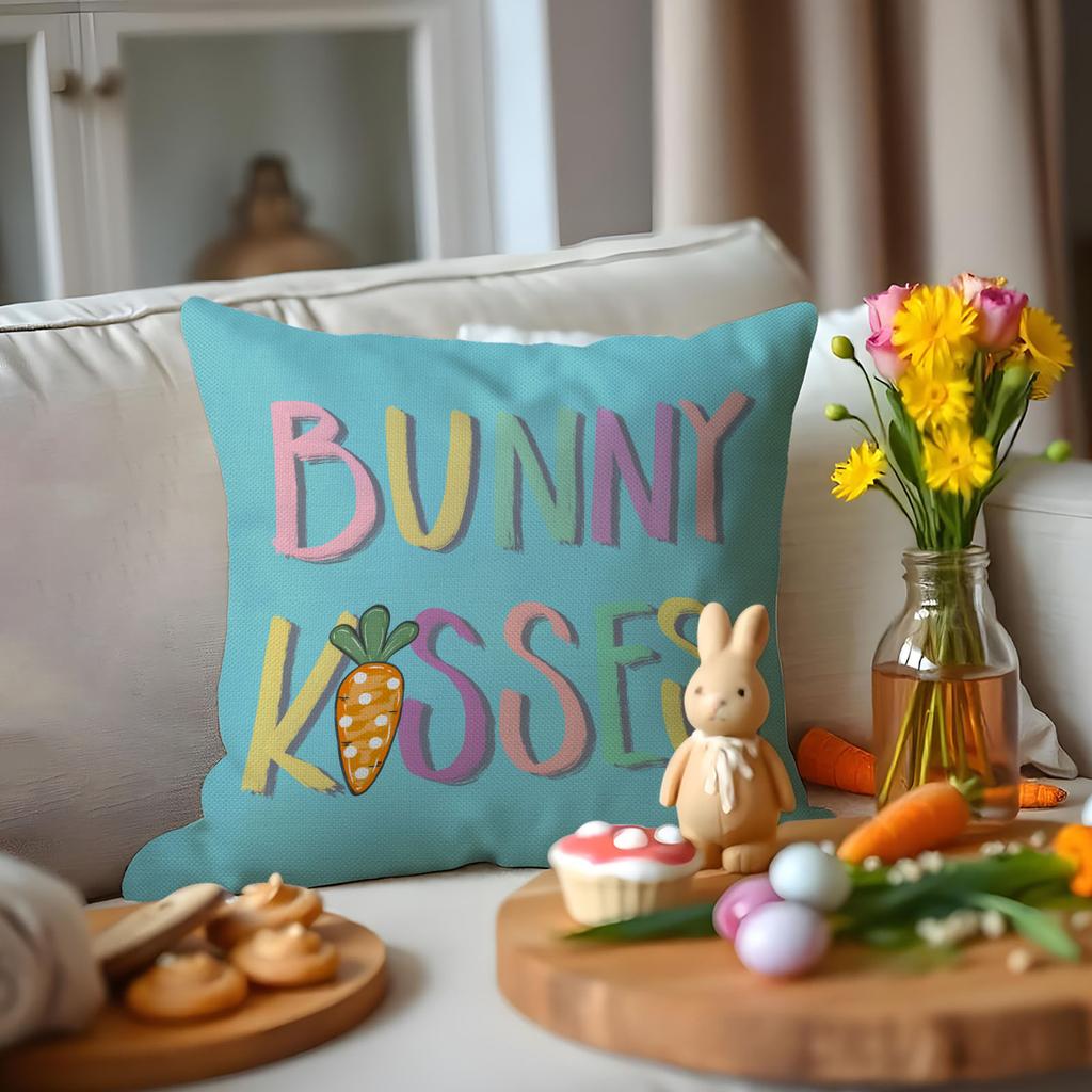 Easter Pillowcase Colorful Letters Linen Print Festive Decoration Home Sofa Cushion Cover Pillowcase