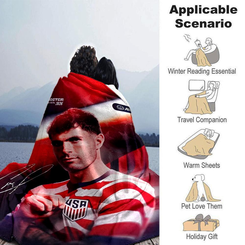 USA Soccer Player Signature Portrait Print Flannel Throw Blanket Soft Plush Blanket for Sofa Couch Bedroom Sport Fan Home Decor