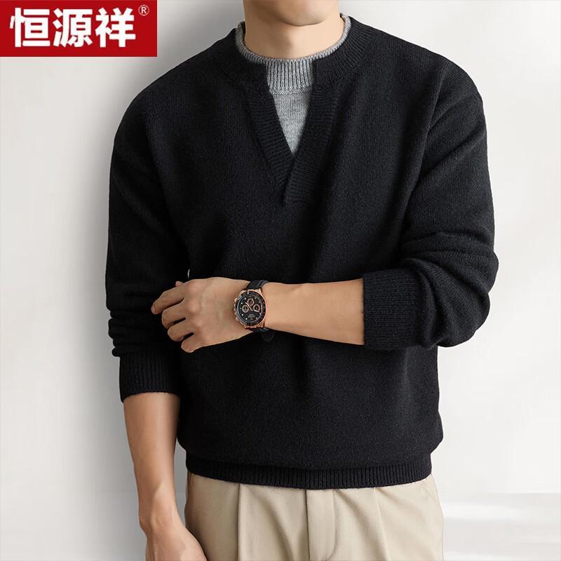 Hengyuanxiang Men's Thickened Mock-Layer Knit Sweater