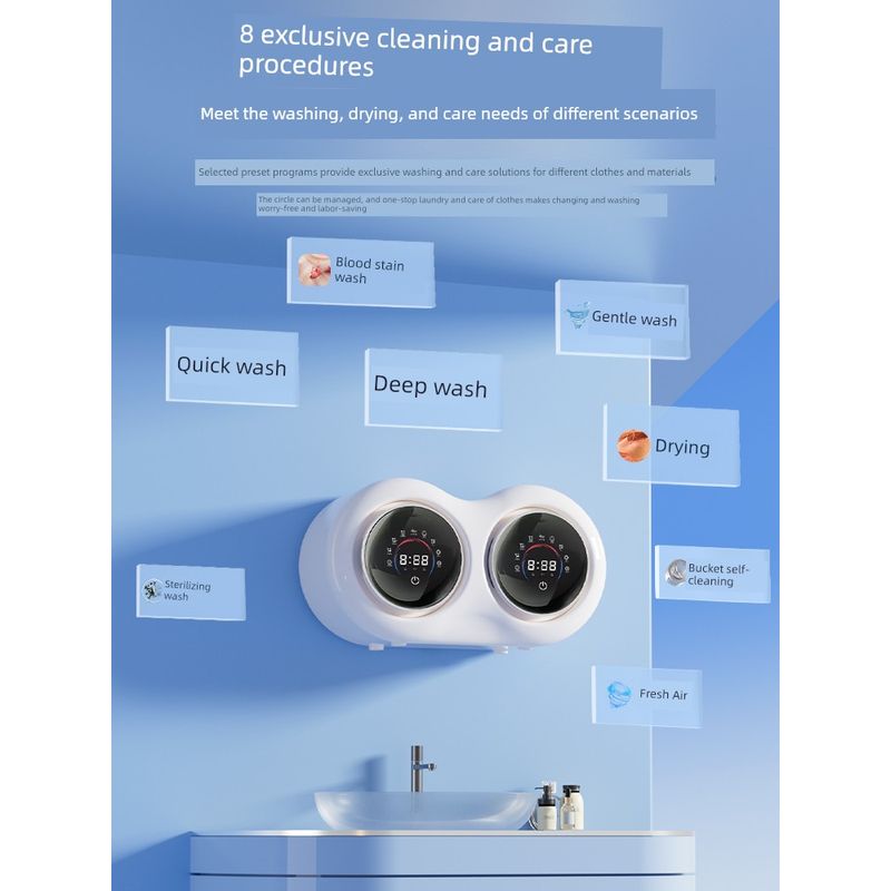 Drum Washing Machine for Washing Underwear and Socks, Mini Washing and Drying Machine, Small Fully Automatic Household Wall-Mounted Model