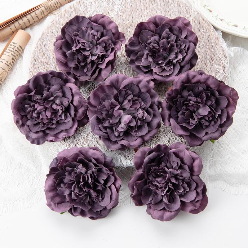 

Artificial Flowers Wedding 10Cm Cheap Fake Peony Room Home Decortion Craft Scrapbooking Silk Dahlias Festival Wreath Accessories 5 pieces фиолетовый