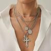 IngeSight.Z 6Pcs/Set HipHop Punk Jesus Cross Pendant Necklace Women Vintage Adjustable Gold Color Necklace Statement Y2K Jewelry