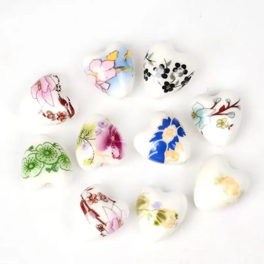

TX72 12X13mm 10pcs Retro Mix Heart Cute Exquisite Pattern Shape Straight Hole Ceramic Beads DIY Bracelet Necklace Trend Beads 12x13mm(10pcs)