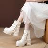Autumn and Winter Stacking Boots Women's Thick-soled Heightened Side Zipper Short Boots Round Head Pleated Martin Boots Women's Boots